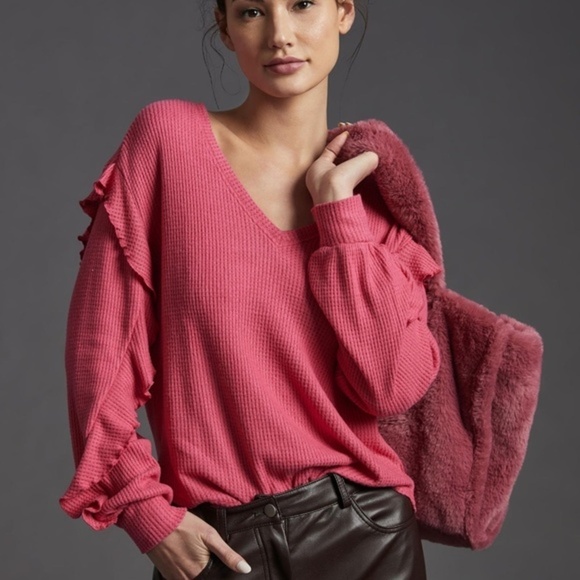 Anthropologie Tops - Anthropologie Pilcro Ruffled V-Neck Top XL